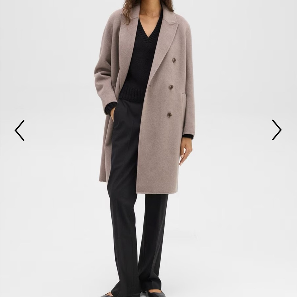 Theory Double-Breasted Coat in Double-Face Wool-Cashmere ASO Dakota Johnson